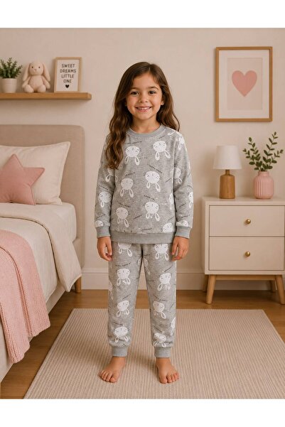 Pajama Shop Devojčin set od Pamuk delova tkanine sive boje sa zecom Sa deznom...