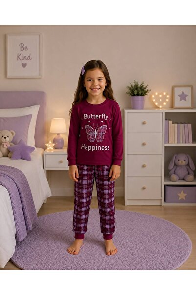 Fil Kids Devojčice, 100% pamuk, bordo boja, karirani komplet pidžama sa lepti...