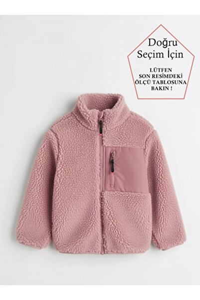 SmallTouch Unisex Çocuk Yumuşak Dokulu Astarlı Fermuarlı Cepli Pembe Peluş Hırka