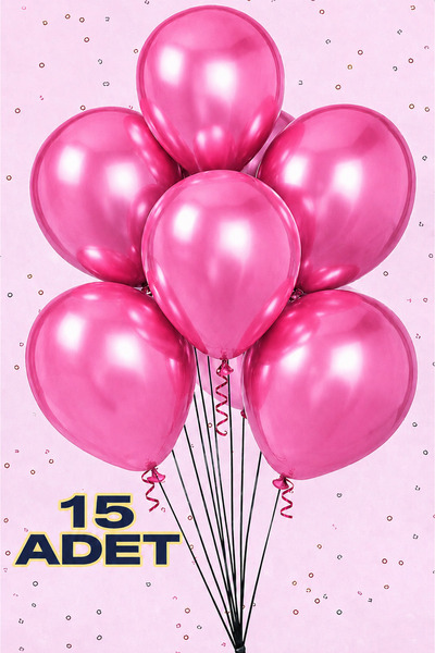 Renkli Party 15 Pieces of Metallic Pink Shiny Balloons Birthday Celebration O...