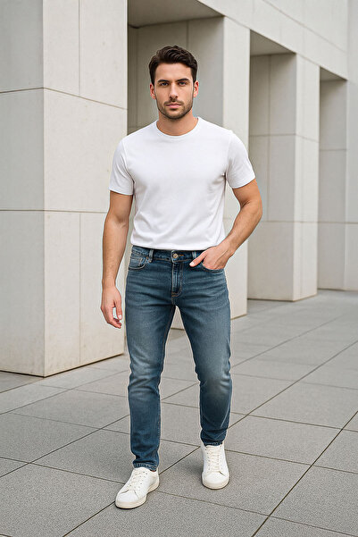 BANNY JEANS Pantaloni de jeans cu picior tub pentru bărbați, albastru