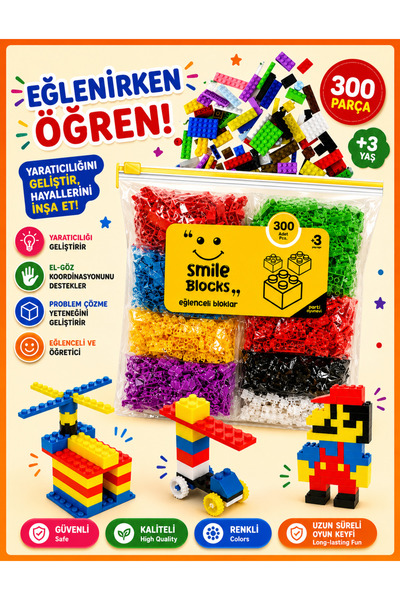 p parti oyunevi Smile Blocks 300 Parça Fermuar Poşetli Mikro Blok Eğitici Oyu...
