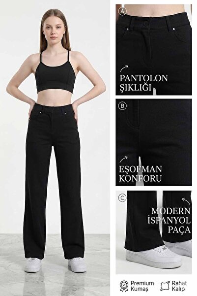 rekor sports Pantaloni negri de damă cu talie înaltă, cu aspect de pantaloni ...