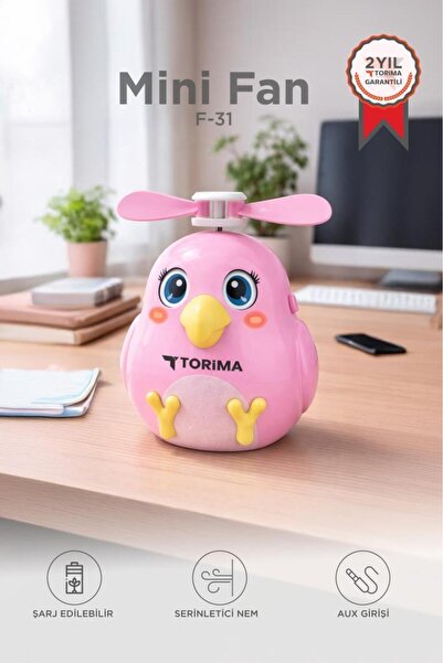 Torima Şarjlı El Vantilatörü Sevimli Kuş Figürlü Mini Taşınabilir Fan F31 Pembe