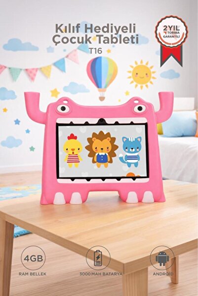 Torima Tablet 4GB 128GB Android 13 Kılıf Hediyeli Çocuk Tableti T16 Pembe