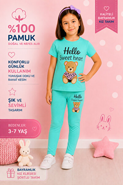 KAMİKAM Καλοκαιρινό, βαμβακερό, κοριτσίστικο σετ με καπρί