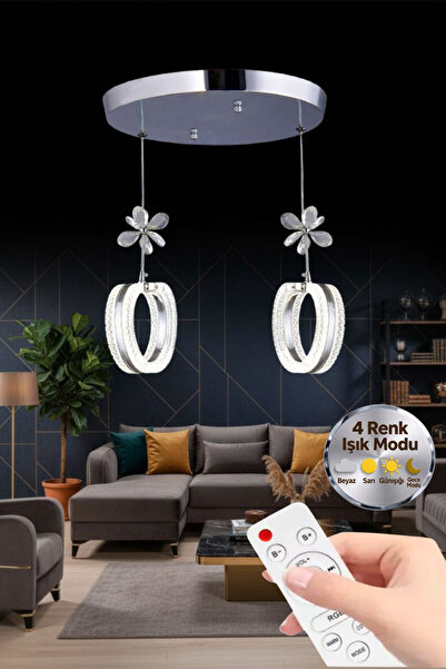 Lumia Lighting Aurea Model 2’li Kumandalı Kristal Taşlı Gümüş 3 Renk Modu Led...