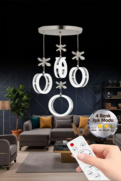Lumia Lighting Aurea Model 4'lü Gold Kumandalı 3 Renk Modu Ledli Kristal Taşl...