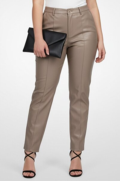 The Giving Movement Women Slim Fit Solid Straight Leg Pants, Taupe
