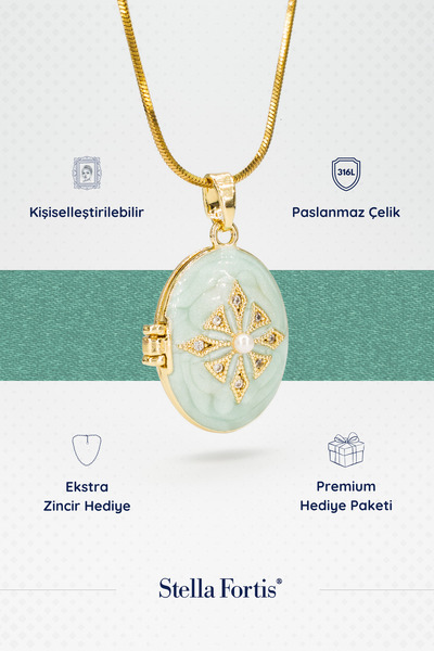 Stella Fortis Turkuaz Mine Detaylı Kapaklı Madalyon Kolye – Altın Renk Yılan ...