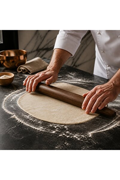 HİCOWOOD French Tipi Doğal Ceviz Ağacı Merdane – 50 cm | El Yapımı, Hijyenik,...