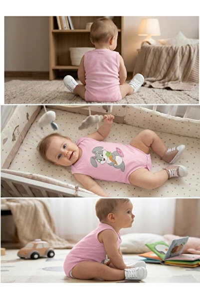 meyastore Baby Badi Snap Fastener Sleeveless Rabbit Print