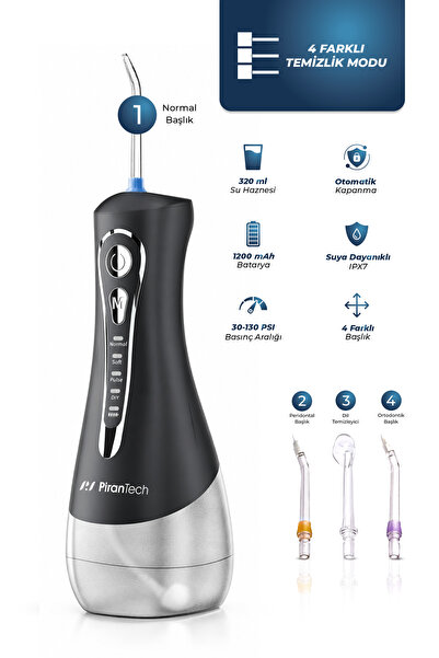PiranTech AquaDent Ultra Ağız Duşu - Şarjlı Taşınabilir, 4 Farklı Mod, IPX7 S...