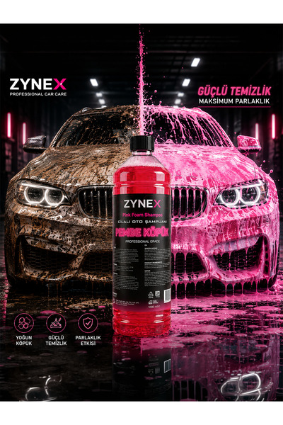 ZYNEX CARE Zynex Professional Cilalı Oto Şampuanı 1L - Pembe Köpük Etkili, pH...