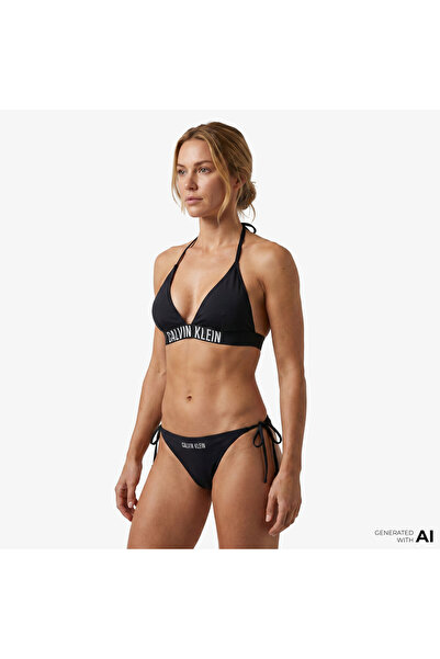 Calvin Klein Kadın Siyah Boyundan Bağlamalı Üçgen Bikini Üstü LV00Q61222