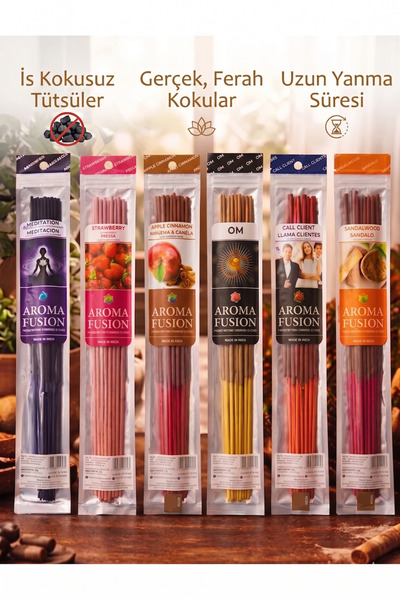 Great Fast Organik Doğal Çubuk Tütsü Seti | 90 Adet Çubuk Tütsü 6 Aroma 30 Cm...