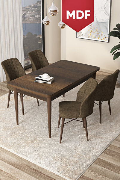 Canisa Arp Serisi 70x110 MDF Sabit Mutfak Masası Takımı Barok Desen Masa 4 Ka...