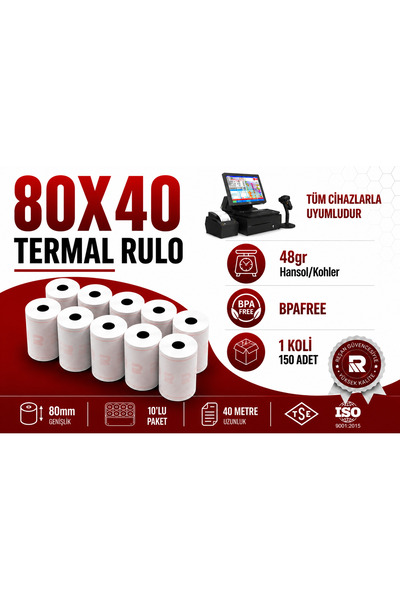 Resan Rulo ve Etiket Ambalaj Sanayi 80x40 Termal Rulo Yazar Kasa, Pos, Adisyo...
