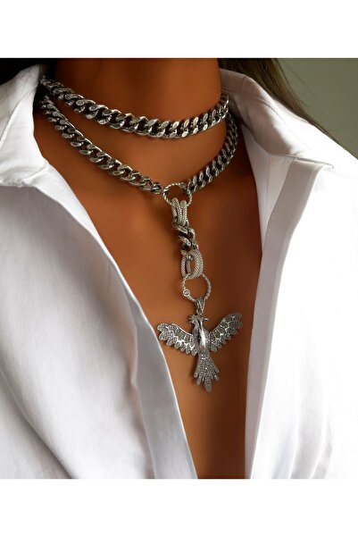 Bayemeyc Phoenix Gümüş Anka Kuşu Kolye - Gümüş Kaplama Zincir Choker
