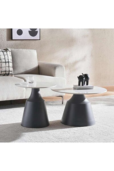 PAN HOME Gaia Set Of 2 Coffe Table Sintered Stone Top Grey