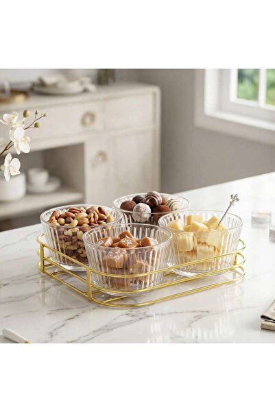 PAN HOME Tiana 4-piece Glass Snack Bowl With Metal Stand 350ml -clear