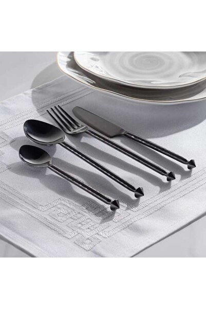 PAN HOME طقم أدوات مائدة إلناز 24 قطعة مع حامل - أسود