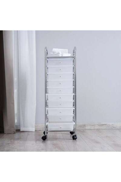 PAN HOME Elwood 10 Tier Drawer Rolling Cart - White