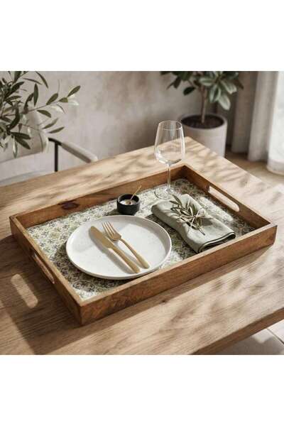 PAN HOME Mangifera Mango Wooden Serving Tray 53x25x5cm -green & Natural