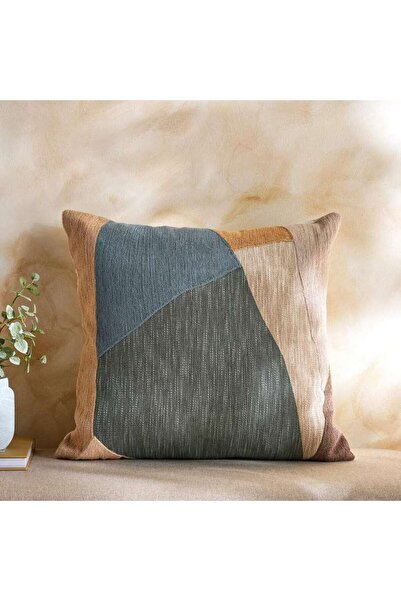 PAN HOME وسادة مطرزة بالكتان على شكل فسيفساء - 50×50 سم بلون الصدأ