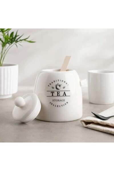 PAN HOME Zira Tea Canister With Spoon 700ml - White