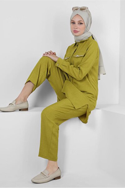 Alvina STONE DETAILED WAIST RUBBERED DOUBLE PANT SUIT 43909