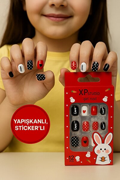 TOYFEST 12 Li Yapışkan Stickerlı Çocuk Takma Tırnak Oyuncak Seti - 5 - 14 Yaş...