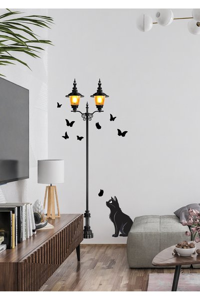 Ettycat Design Street Lamp, Butterfly and Cat Wall Sticker |   Mat, Removable Modern Wall Decor 27X150 cm