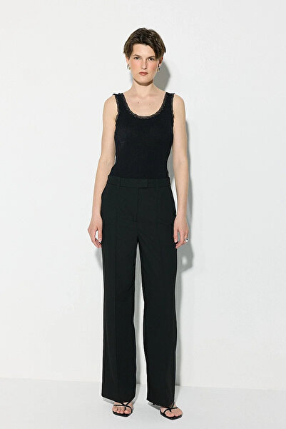Gusto Ribbed Stitched Pipe Leg Trousers - Black