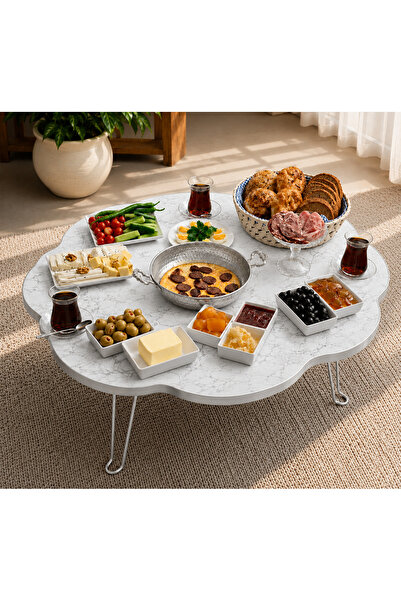 VALU HOME 90 Cm Papatya Yer Sofrası Katlanabilir Hamur Açma ve Kahvaltı Masas...