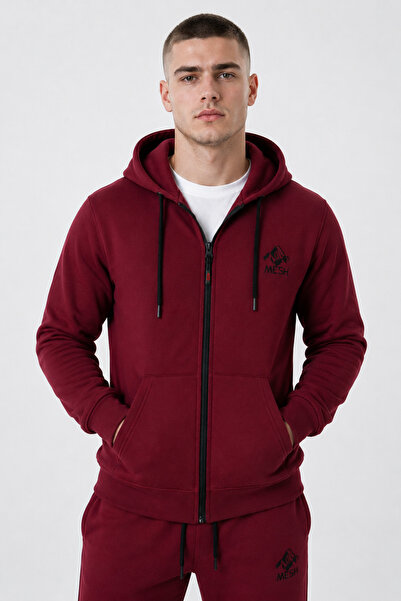 Mesh Men's Embroidered Zippered Tracksuit Set, Cotton Thick Fleece Winter Bot...
