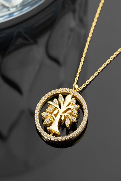 Silvano Jewelry 925 Ayar Gümüş Çift Taraflı Hayat Ağacı Dönence Kolye