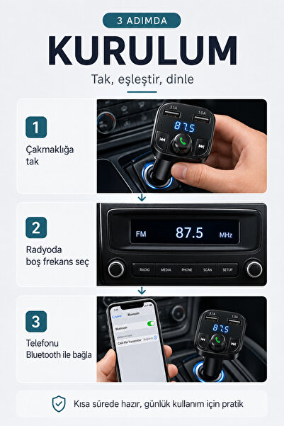 Beatitude Araç Bluetooth Fm Transmitter Cihazı Araba Mp3 Çalar Oto Çakmaklık Şarj Aleti Müzik Kiti