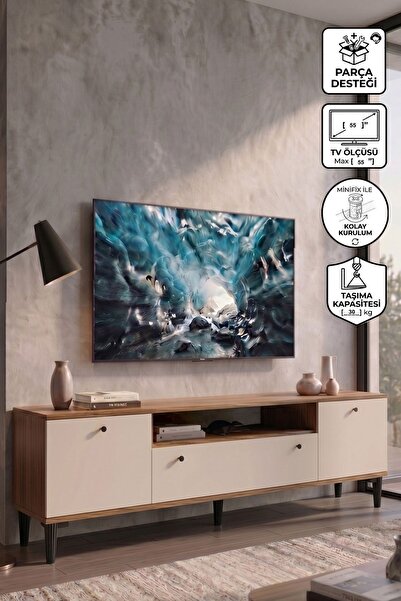Yurupa 180 cm Tv Ünitesi Modern Tv Sehpası Valaris Kapaklı Ayaklı Ceviz-Kaşmi...