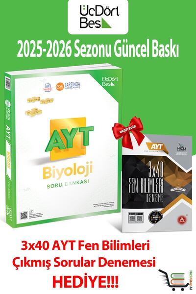 Üç Dört Beş Yayıncılık 345-AYT Biyoloji 2026 Model Soru Bankası Seti Hediyeli!