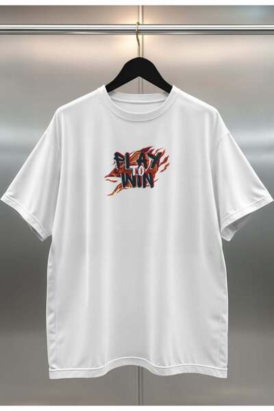 buzagi Organic Cotton Digital Printed Oversize White T-Shirt