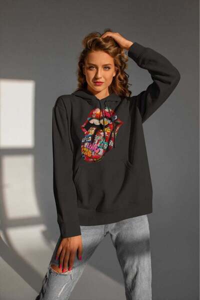 buzagi tasarım ürünleri Rolling Stones Digital Print Hooded Unisex Sweatshirt