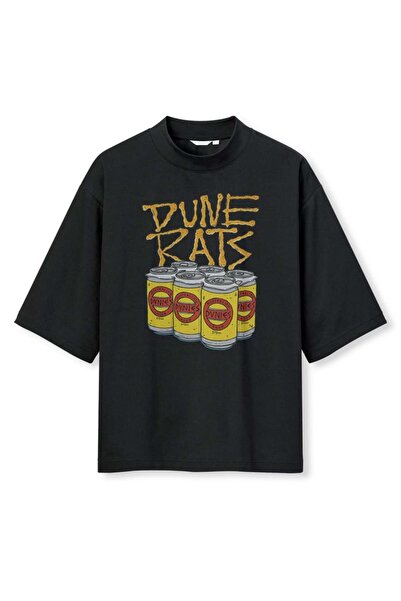 buzagi tasarım ürünleri Dune Rats Digital Print Oversize Black Unisex T-Shirt