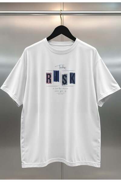 buzagi Organic Cotton Digital Printed Oversize White T-Shirt