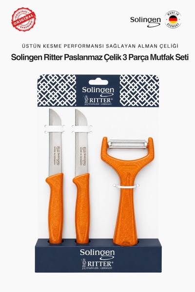 Solingen Ritter 3'lü Paslanmaz Çelik Mutfak Seti Turuncu