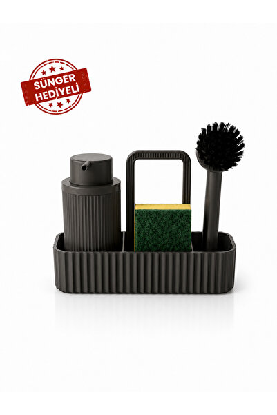 GATO SHOP Gri Mutfak Lavabo Üstü Organizer Süngerlikli Deterjanlık Bulaşık Fı...