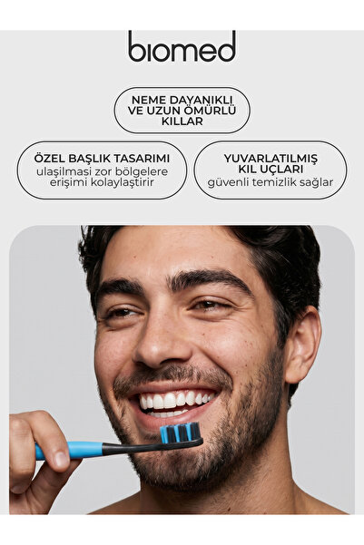 Biomed Yuvarlatılmış Özel Aktif Karbon Ile Kaplı Kıllar Black Diş Fırçası Orta
