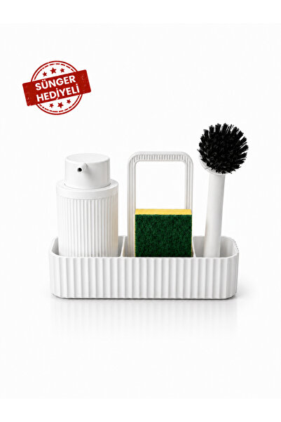 GATO SHOP Beyaz Mutfak Lavabo Üstü Organizer Süngerlikli Deterjanlık Bulaşık ...