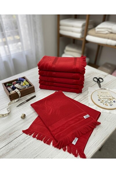 Fiesta Tekstil 50X90 Etamin Red Fringed 6-Piece Towel for Processing
