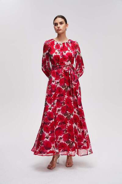 Livia Long-sleeve floral long dress